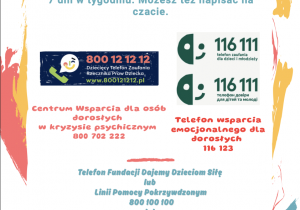 Numery telefonów zaufania na białym tle kolorowe czcionki
