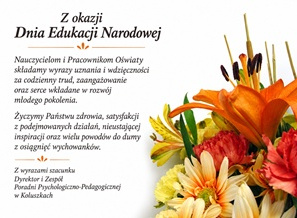 Na białym tle czarną czcionką zapisane życzenia dla nauczycieli